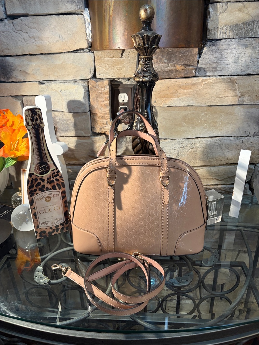 Gucci Blush Pink Patent Leather Dome Crossbody Satchel